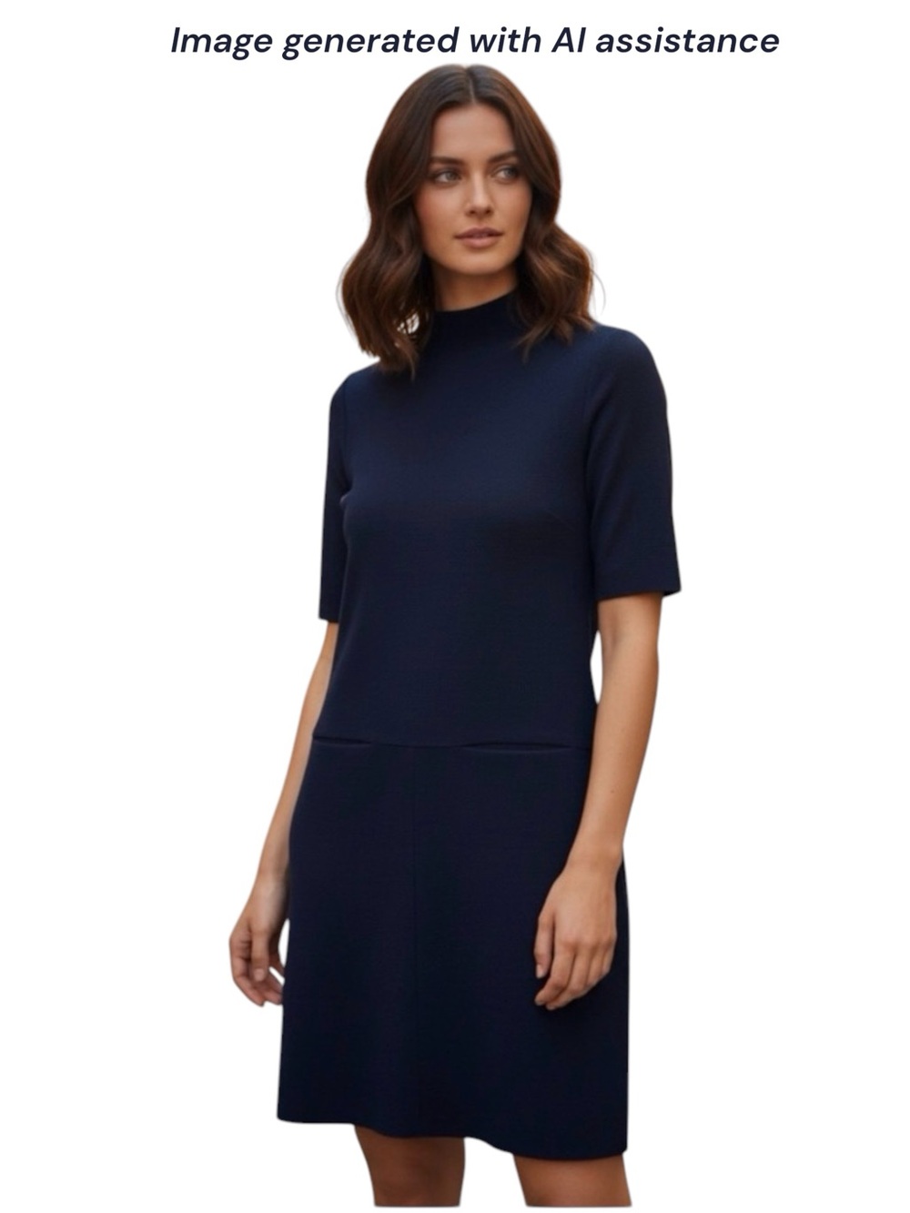 NWT NEBO size 8 (40 in brand) navy mock neck short sleeve dress